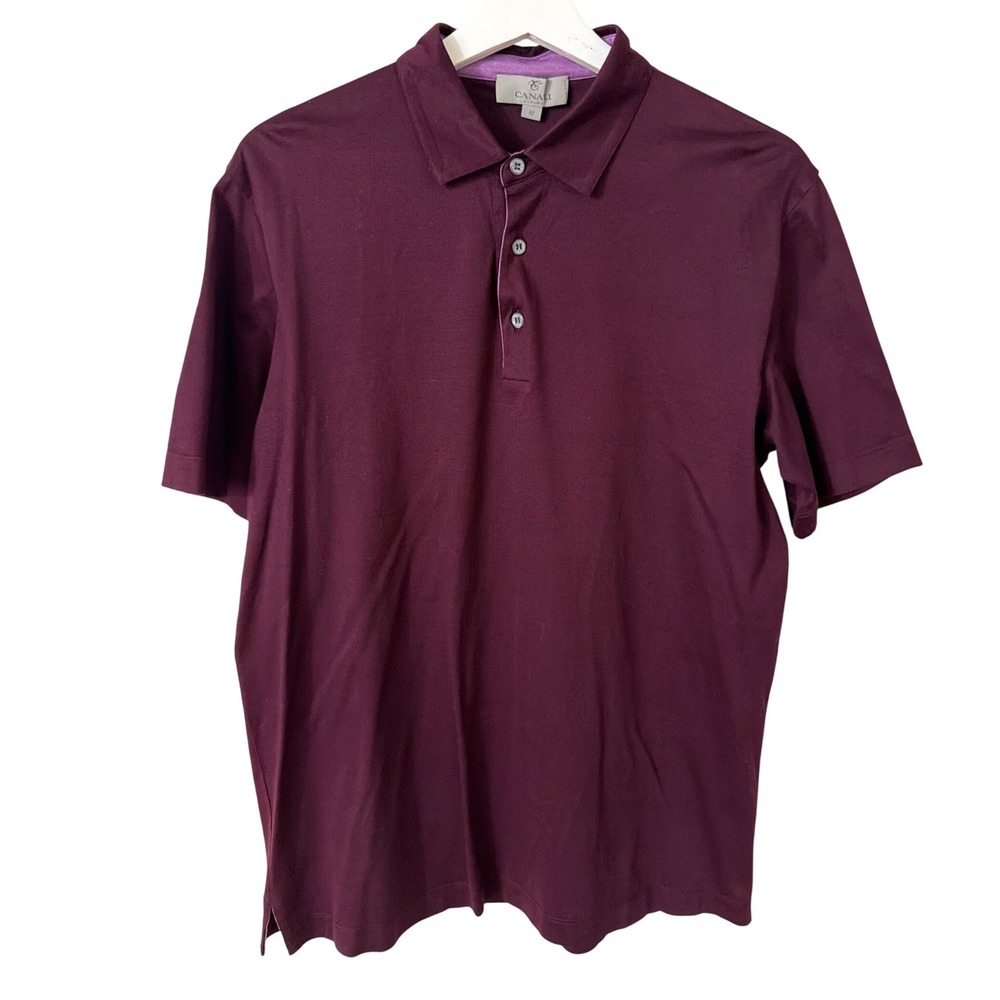 Canali 1934 Mens Burgundy 100% Cotton Short Sleeve Polo Shirt Italy Size 52